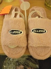 Ellesse Women's Pink Faux Fur Logo Slider Sandals Open Toe Slip On UK 6 EU 39