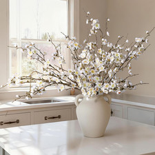 6 PCS Artificial Cherry Blossom Branches Spring Indoor Decoration, Faux Flowers