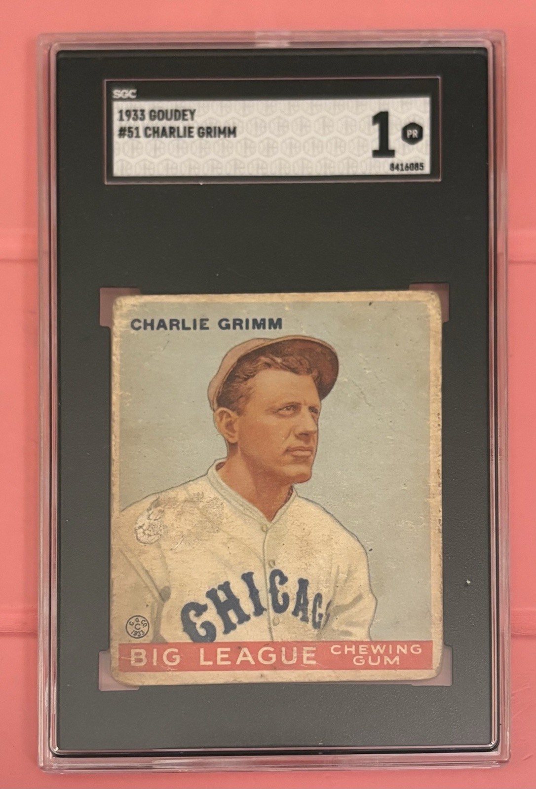 VINTAGE: 1933 Goudey Big League Chewing Gum #51 Charlie Grimm Cubs SGC 1
