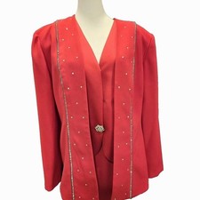 VTG 80s Night Studio NY Red Skirt Suit Fits 8 10 Rhinestone Studded Made in USA