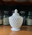 VINTAGE FENTON LARGE HOBNAIL WHITE MILK GLASS FOOTED CANDY JAR DISH W/LID COVER
