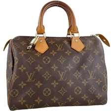 Louis Vuitton Monogram Speedy 25 Leather Fabric Brown Handbag 3828