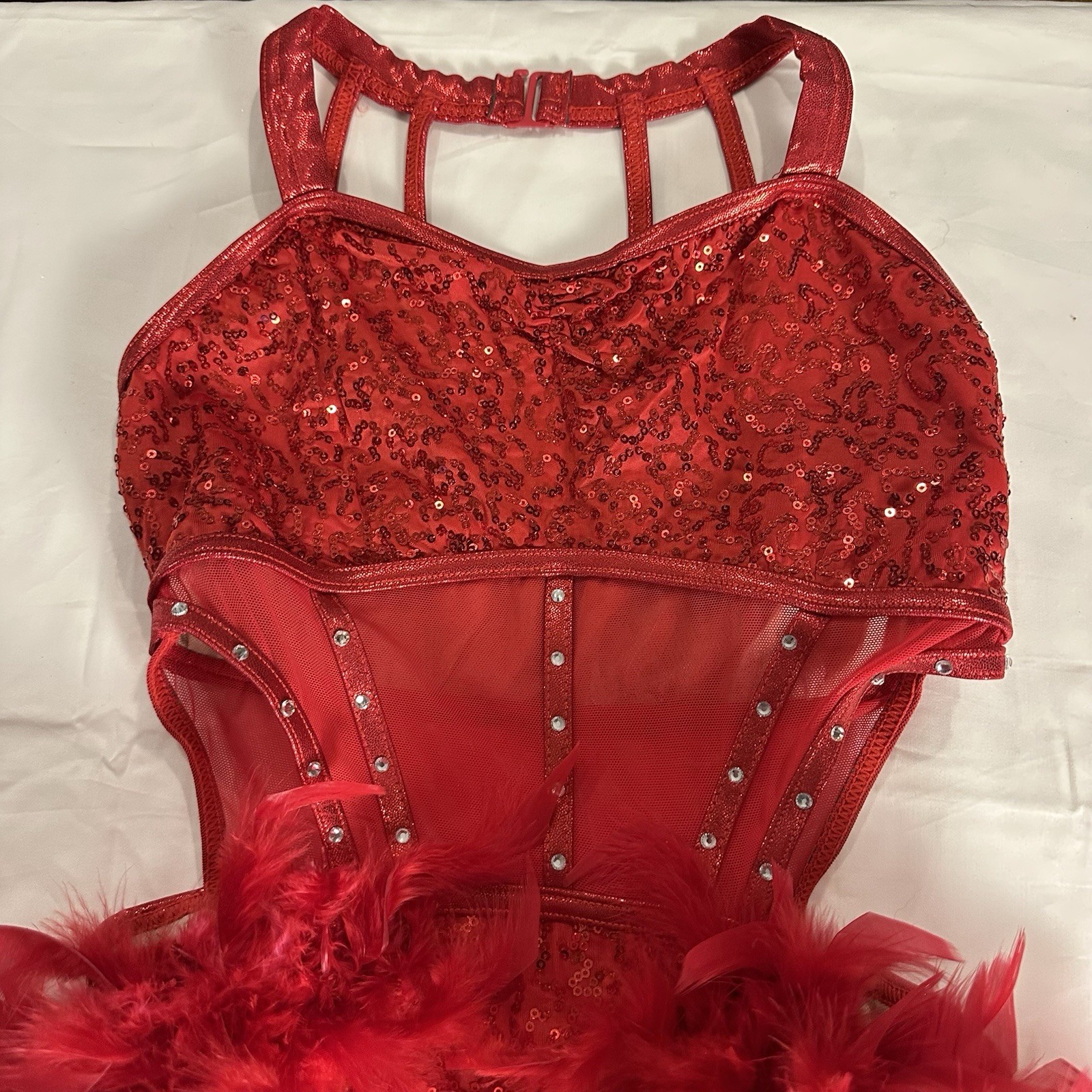 Balera Performance Strappy Red Sequin Leotard Fea… - image 8