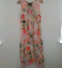 Wallis size 14 floral Dress midi pink peach sleeveless occassion party floaty