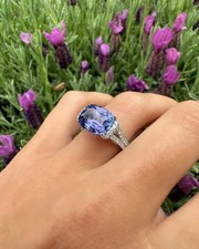 4.80Ct Cushion Cut Natural Tanzanite Diamond 14K White Gold Luxurious Ring