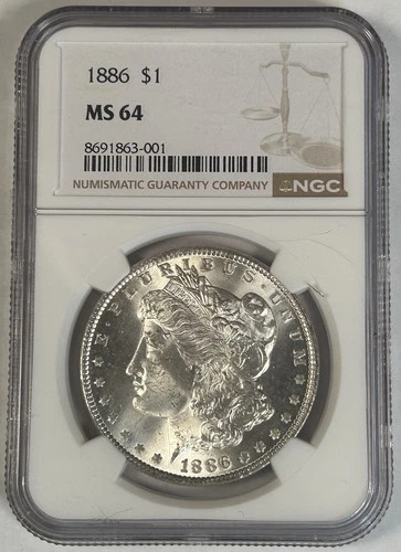 1886 Morgan Silver Dollar Coin NGC MS 64
