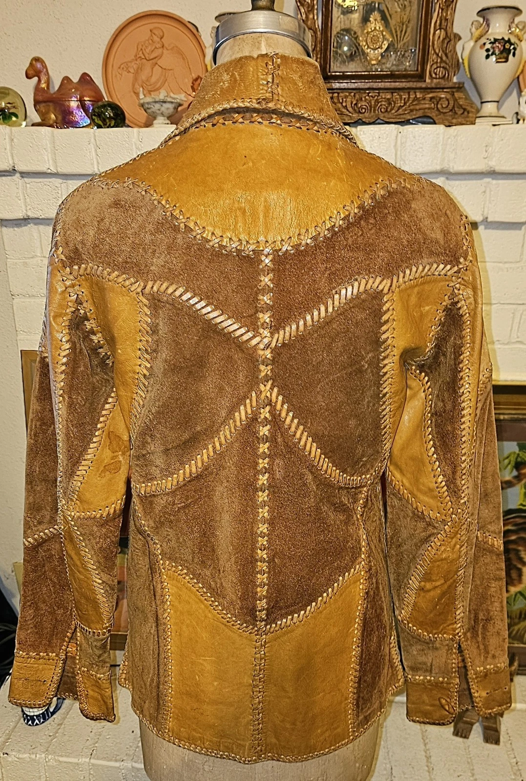 70's Hand~Made Leather Patchwork Rockn' Roll Jacket Vintage Hippie Boho 36"- 38" image 10