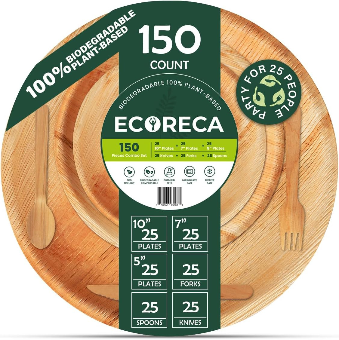 150-Piece Biodegradable Palm Leaf Dinnerware Eco-Friendly Disposable Table Set