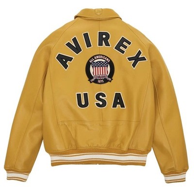 Men s Iconic Avirex Leather Jacket Yellow American Bomber Jacket Gift for him