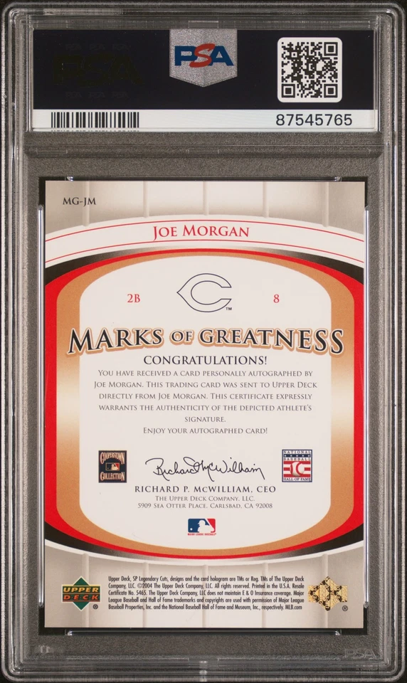 2004 SP Legendary Cuts Marks Of Greatness Joe Morgan 23/50 PSA 9 POP 1 Rare - Image 2 of 2