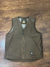 Berne Mens Workwear Heartland Sherpa Lined Canvas Duck Vest Brown Chore Barn M