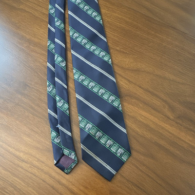 Smithsonian Institution Men's Polyester Silk Striped Tie Blue Green White Woven