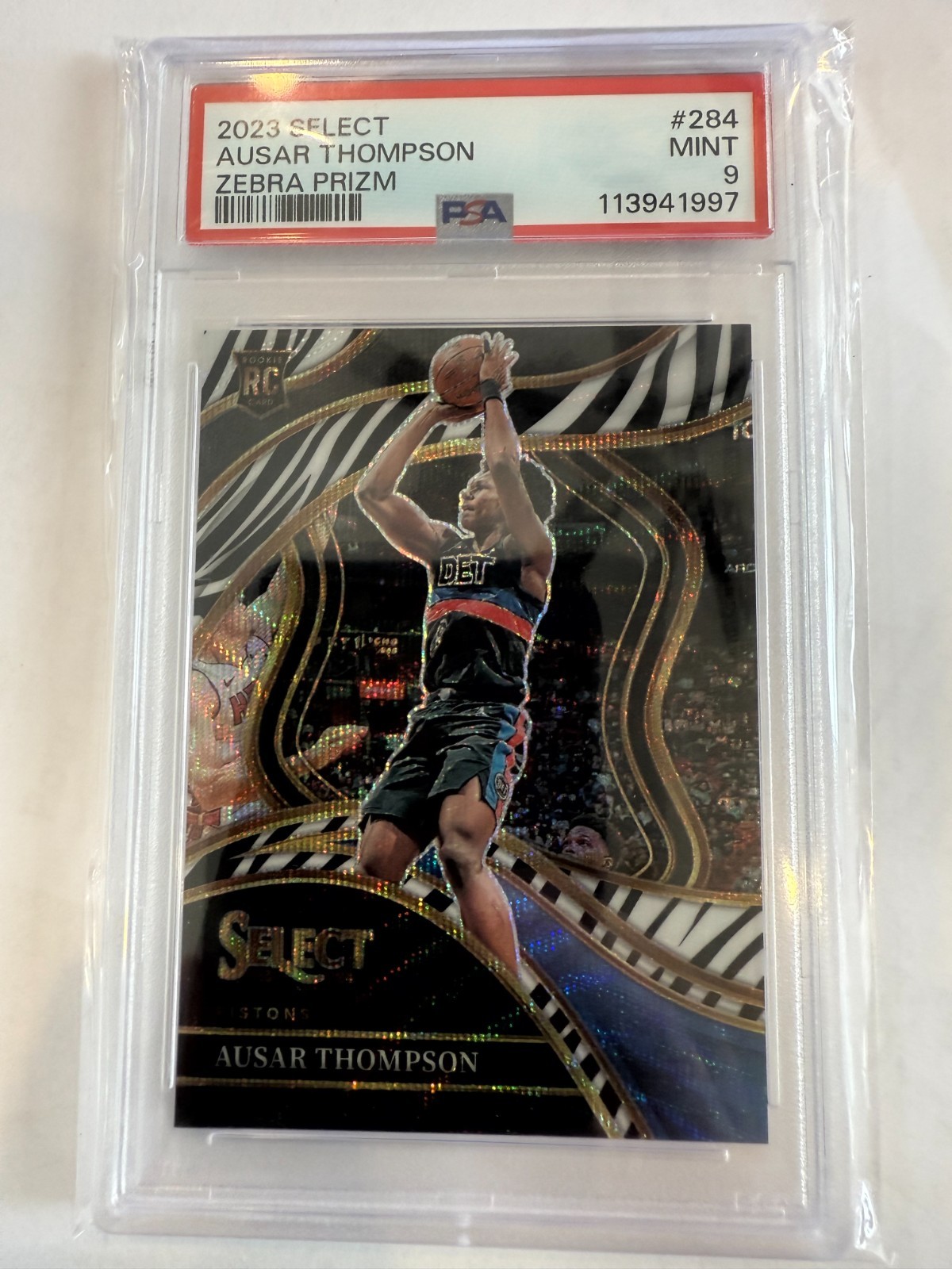 2023 PANINI SELECT ZEBRA PRIZM #284 AUSAR THOMPSON PSA 9