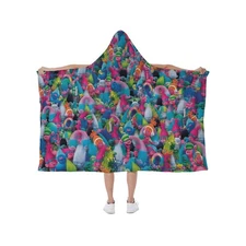 Best! Trolls Cartoon Movies Print Hooded Blanket Soft Fleece Lining Wearable