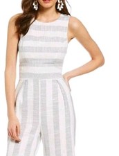 Sugarlips Cotton Linen Blend Sleeveless Wide Leg Crop Jumpsuit with Pockets US 2