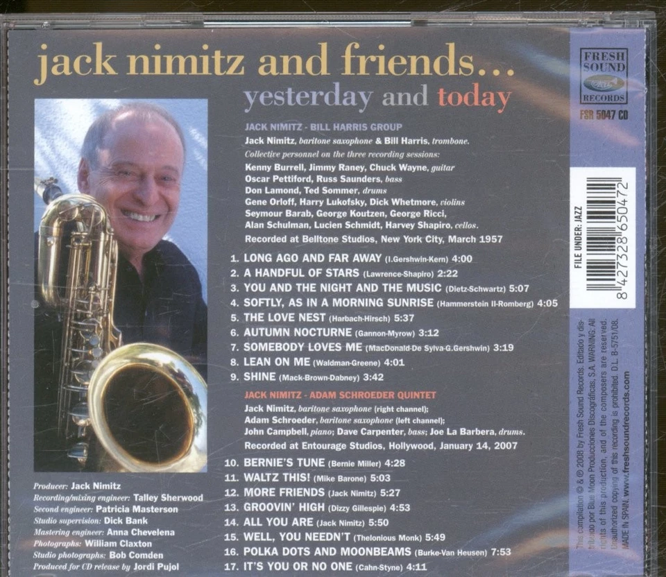 Jack Nimitz and Friends Yesterday and Today CD Europe Fresh Sound 2008 FSR5047CD - Image 2 of 3