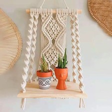 Mong Handmade Macrame Wall Hanging Shelf, Boho Indoor Rope Plant Pot Basket Hang