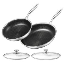 Stainless Steel Frying Pan Set with Lid 10" and 12" Nonstick Honeycomb Coatin...