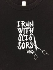 American Apparel “ I Run With Scissors” ARCS Unisex Black Tee Size M Made In USA