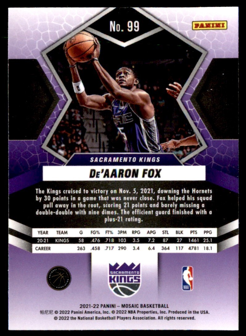 99枚限定 De'Aaron Fox Mosaic RC Prizm NBA 99枚限定 De'Aaron Fox Mosaic RC Prizm NBA