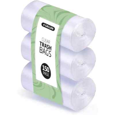 4 Gallon Trash Bags 150 Small Mini Garbage Clear Waste Basket Trash Bulk Plastic