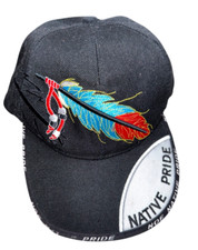 Native Pride Cap Hat Trucker Adjustable Tan Feather Indian Motif