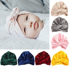 Baby Girl Kid Toddler Solid Bow Turban Hat Soft Velvet Beanie Elastic Cap Hat