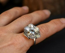    NEW blue TOPAZ gemstone Sterling silver LEAVES leaf CHUNKY STATEMENT ring sz 9