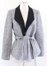 White House Black Market Gray Metallic Tweed Belted Tie Waist Blazer Jacket 10
