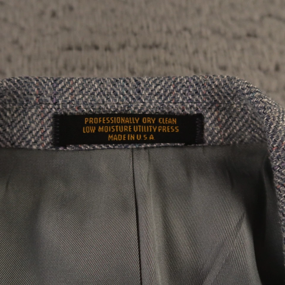 Blazer De Colección Chaqueta Tweed M Gris Azul Tiza Rayas Espiga 100% Lana EE. UU. 42R Foto 3 de 4