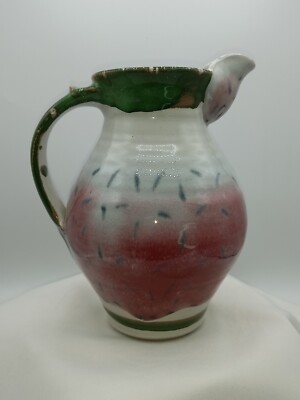 Großer Chris Barnes Studiokeramik Krug / Krug mit Wassermelonendekor, 22cm