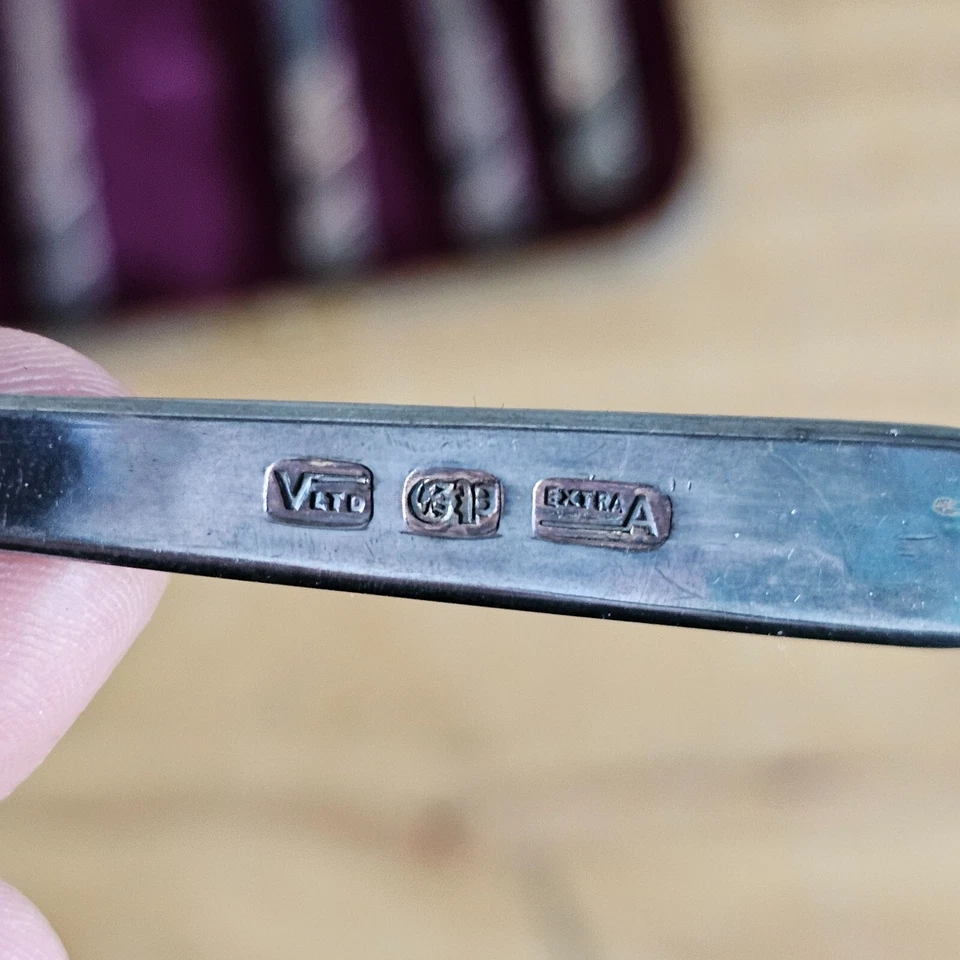 Juego de tenedores de postre Viners of Sheffield plateados plateados rosa servidor en caja B Foto 4 de 4