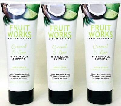 3 Ct Fruit Works Coconut & Lime Marula Oil & Vitamin E Body Scrub 7.61 Oz