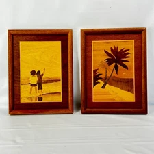 2 Wooden Sea Shores Marquetry inlaid Picture Frames Creative Woods Beautiful