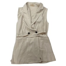 Melloday Ivory Sleeveless Blazer Vest Belt Blouse Sz L Polyester Spandex Stretch
