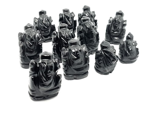 Ganesh Statue Schwarz Obsidian Lord Ganesha Mini Elefant Statue Auto Bürotisch - Bild 1 von 12