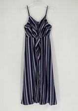 Mystree Blue Striped Spaghetti Strap Button Up Maxi Dress Women’s Size Small