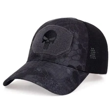 Black Skull Baseball Cap - The Punisher Hat, Punk, Goth, Steampunk