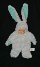 Peluche doudou poupée lapin ANNE GEDDES blanc vert yeux rose 38/58 cm TTBE 