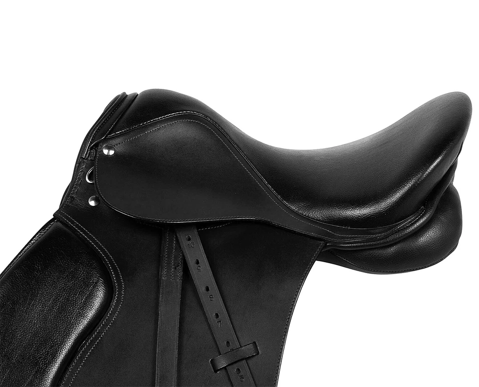 Sillín de montar a caballo inglés para exhibición de cuero negro 13"-18" Foto 3 de 3