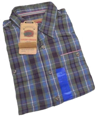 Herren SHIRT Langarm BLAU GRÜN kariert Baumwolle BOSTON TRADERS Freizeit Oberteil | S