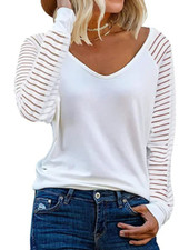 Women Long Sleeve Striped T-Shirts Female Fashion Casual Loose Soild Color Tops 