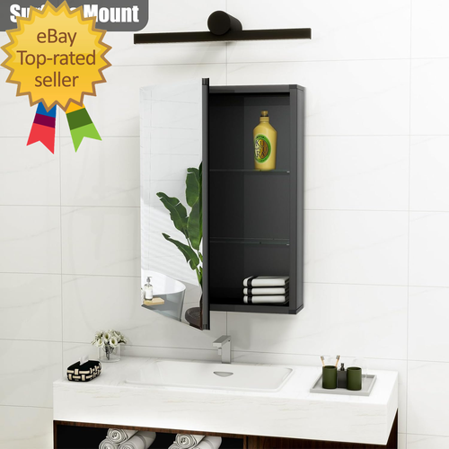 Medizinschrank 14 x 24 Zoll Spiegelgröße, Einbau oder Aufputz, schwarz Al - Bild 2 von 9