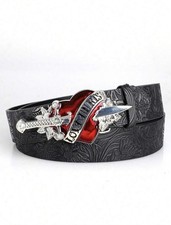 1pc Bohemian Style Black Faux Leather Belt With Vintage Oval Hollow Buckle