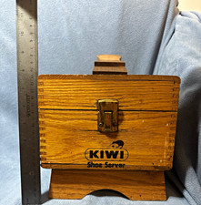 KIWI Wooden Shoe Shine Box Set w/ Polishes, Brushes Cloths