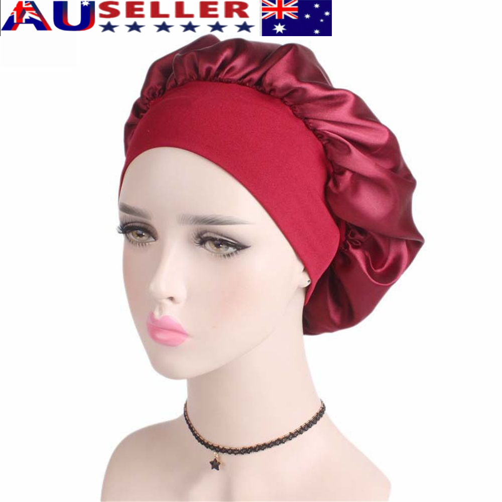 Bonnet Night Sleep Hat Elastic Head Wraps Hair Loss Chemo Wide Band Satin Cap