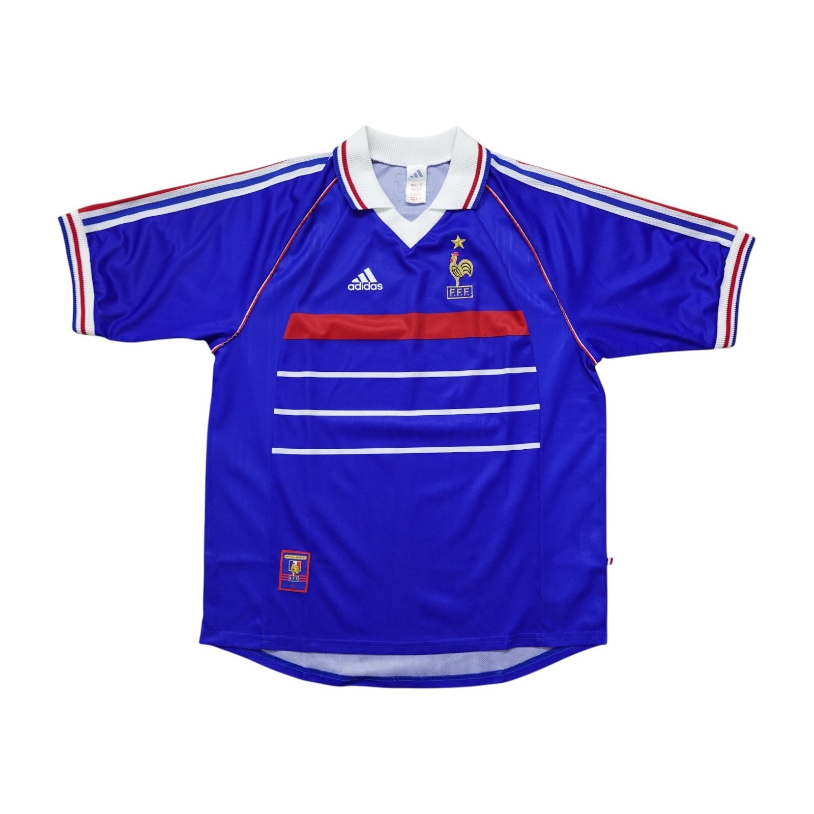VTG 90s FRANCE 1998 FIFA WORLD CUP HOME NATIONAL TEAM SOCCER JERSEY ADIDAS Sz L