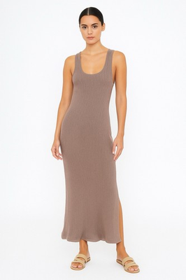 #ad #ad Tan Sleeveless Scoop Neck Maxi Dress. SZ med. NWT. Neutral. Fitted. Minimalist $19.83
