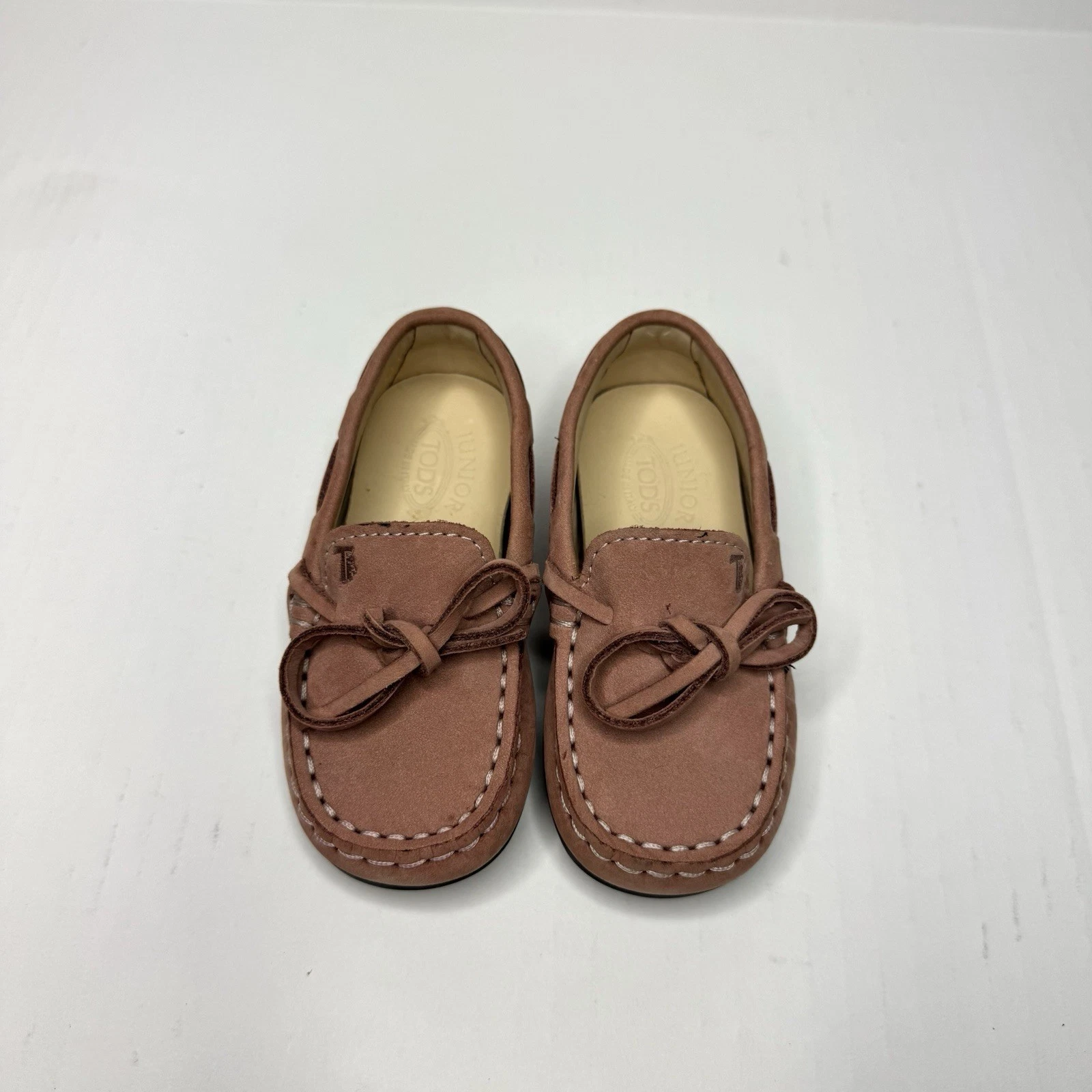 TOD’S TOD'S Scarpe da guida per bambini Gommino rosa in pelle impreziosita da fiocco taglia 21