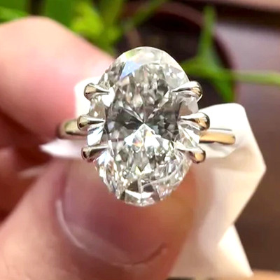 3.49 TCW Oval Cut Moissanite 6 Prongs Engagement Ring In 14K White Gold Plated
